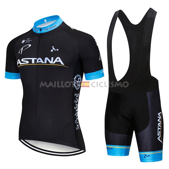 2019 Maillot Astana Tirantes Mangas Cortas Negro Azul